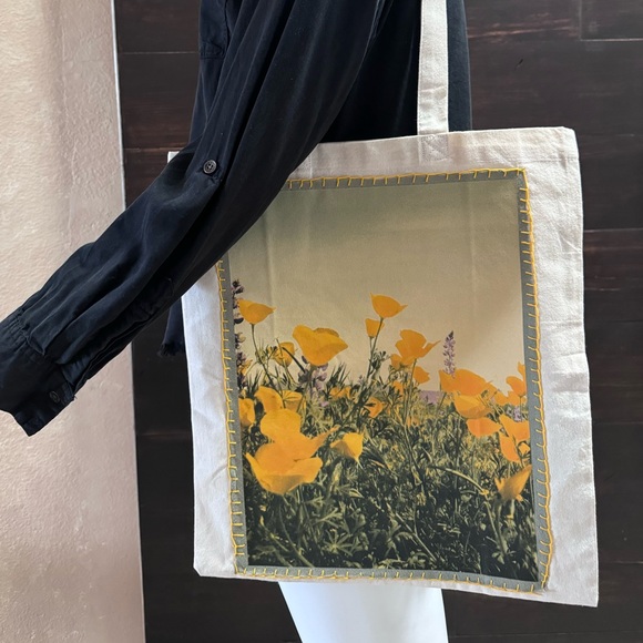 California Poppies, Bright Floral Canvas Tote, Eco-Friendly & Unique- Cream - Picture 2 of 4